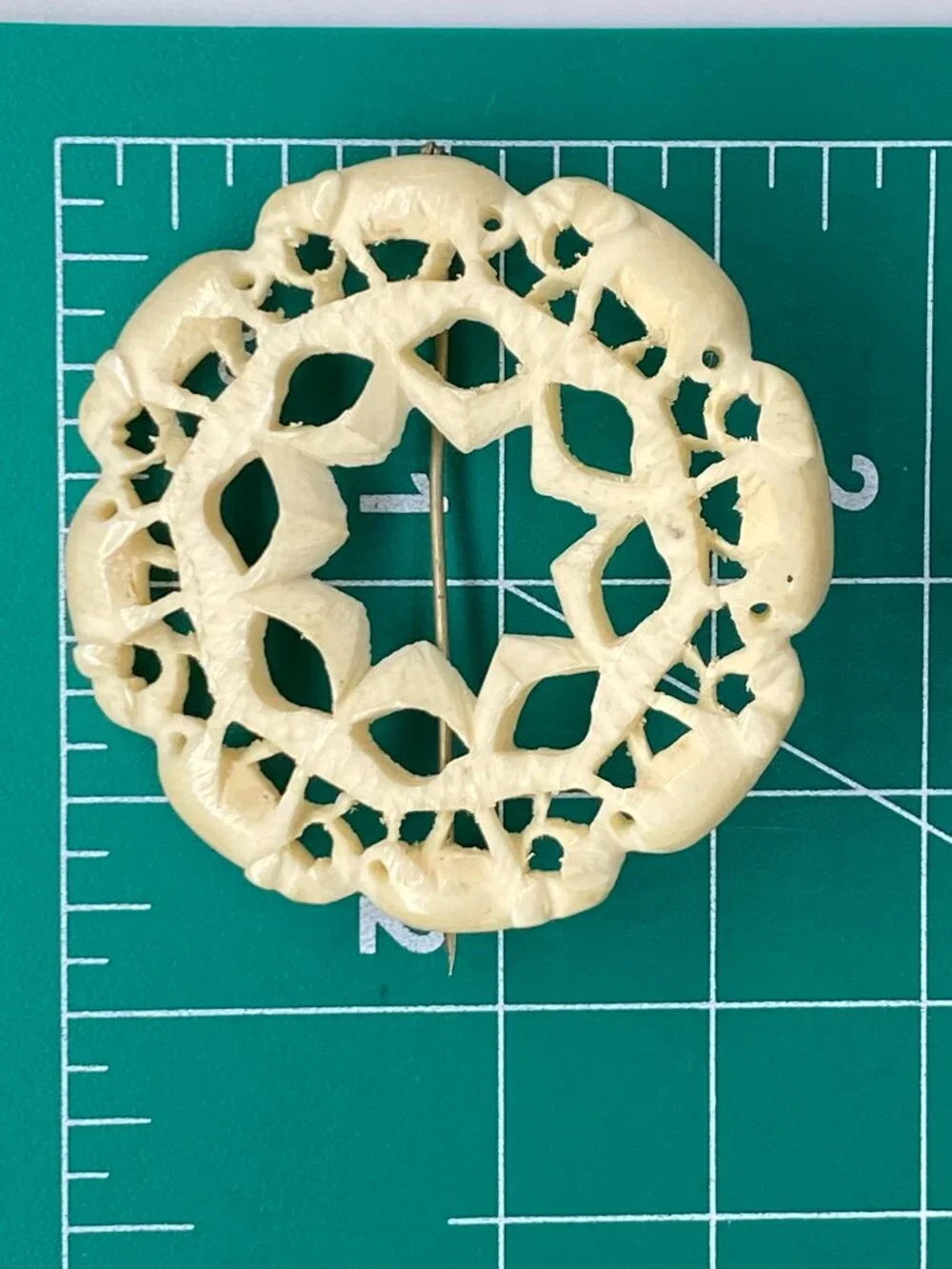 Cellulite Bovine Pin Brooch Carved Round Elephant Circular Trunk Tail OOAK